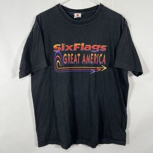 VTG 90s Six Flags Great America T Shirt Size XL Black Single Stitch Made In USA